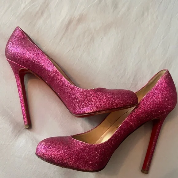 Christian louboutin pink glitter heels 2025